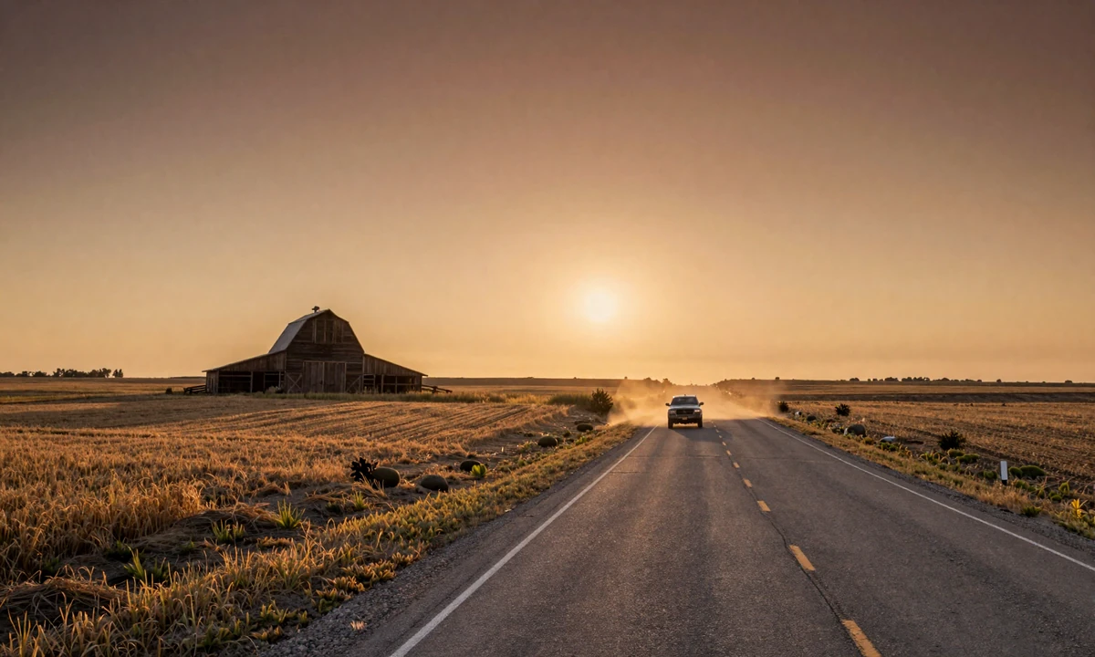 Long rural highway at sunset leading into golden farmland - long distance farmer dating feature image
