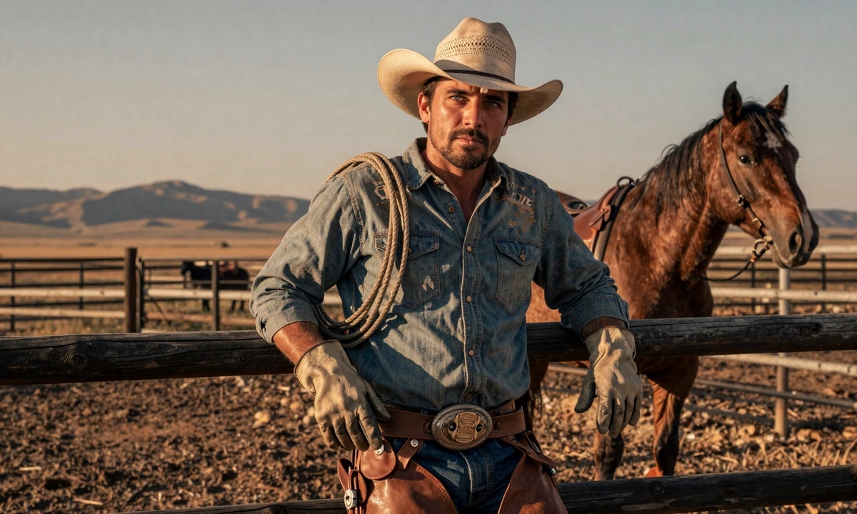 Single cowboy at golden hour leaning on corral fence beside his quarter horse - how to find a cowboy to date feature image